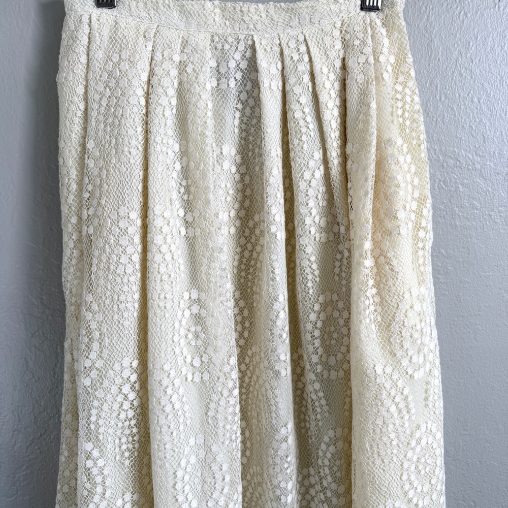 Cream Lace Maxi Skirt with Crochet Detail